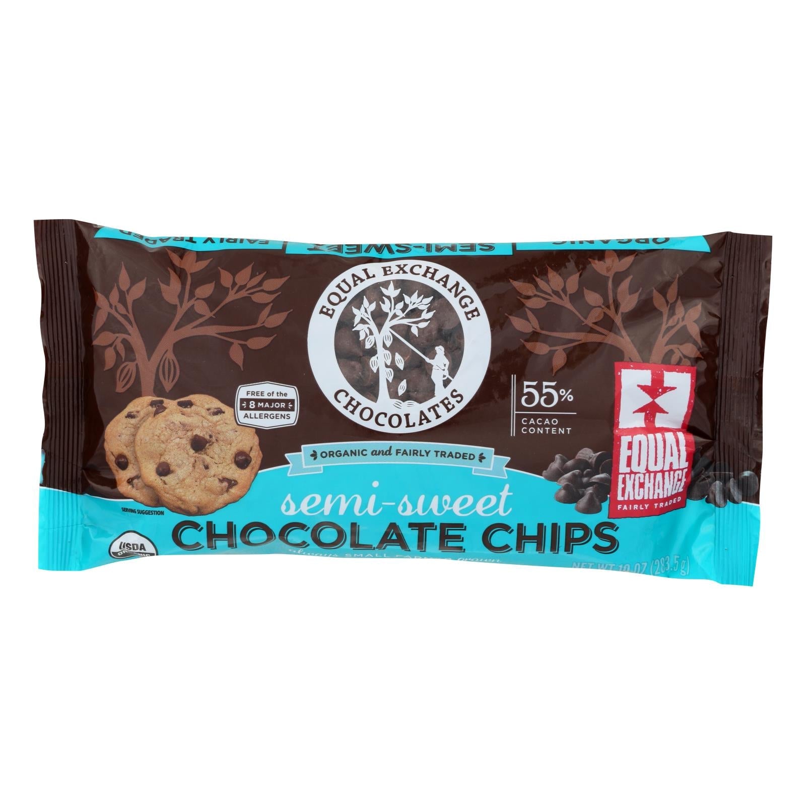 Equal Exchange Organic Semi-Sweet Chocolate Chips - Indulge in Rich, Fair-Trade Sweetness (10 Oz., Pack of 12)