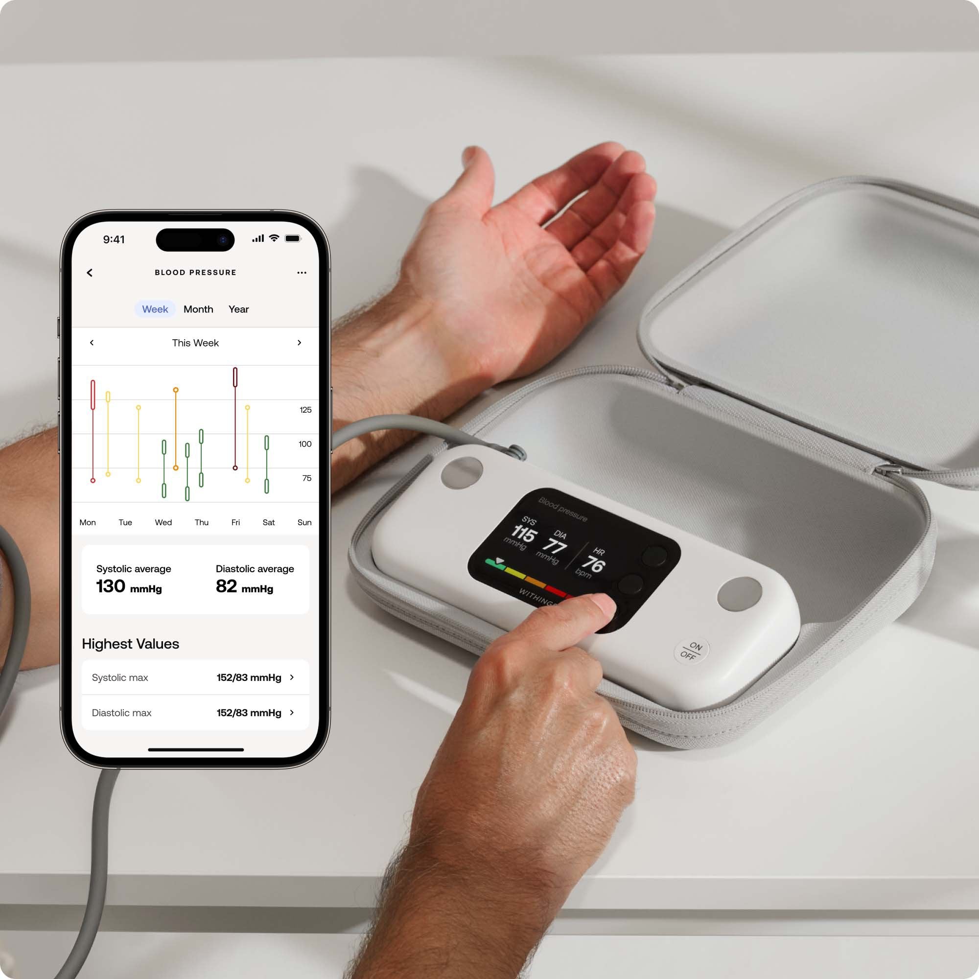 Withings® Smarthealth Digital Blood Pressure Monitor Adult Nylon Arm Cuff Mobile Desk Model - WPM07-08-ALL-INT