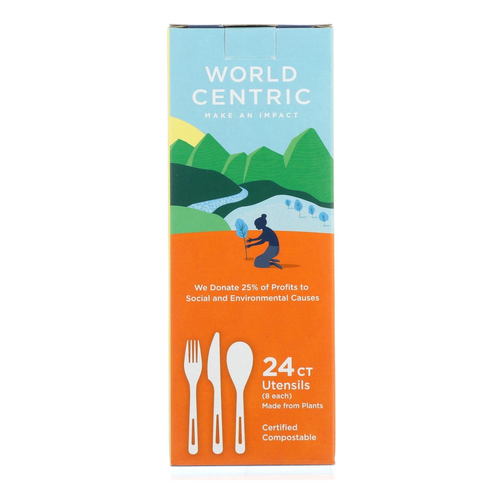 World Centric Compostable Flatware Made from Assorted Corn Starch (Pack of 12 - 24ct)