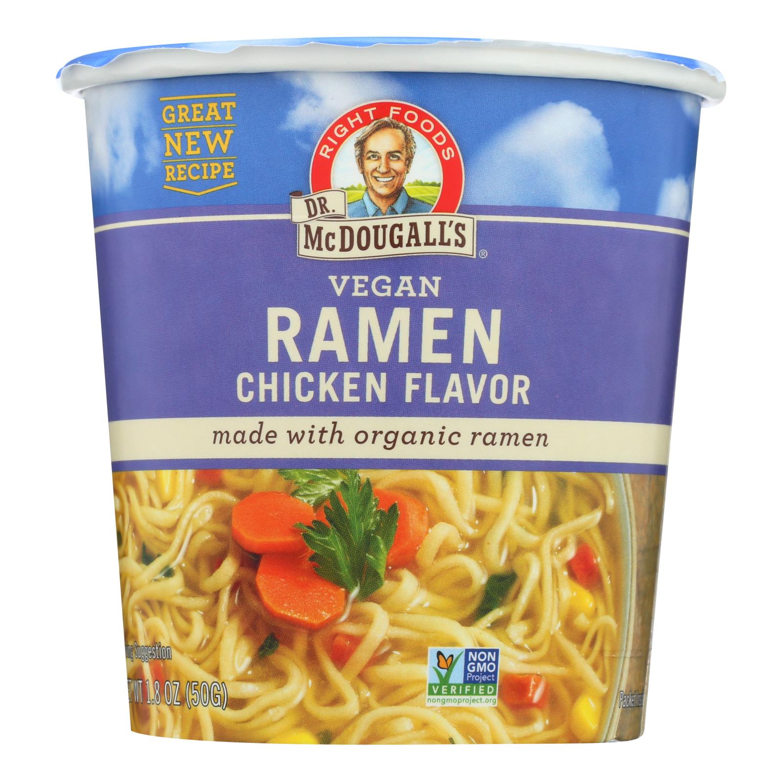 Dr. McDougall's Vegan Ramen Soup: Chicken Flavor Big Cups (Pack of 6) - 1.8 Oz. Each