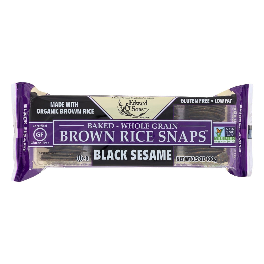 Edward & Sons Brown Rice Snaps, Black Sesame, 3.5 oz, Case of 12