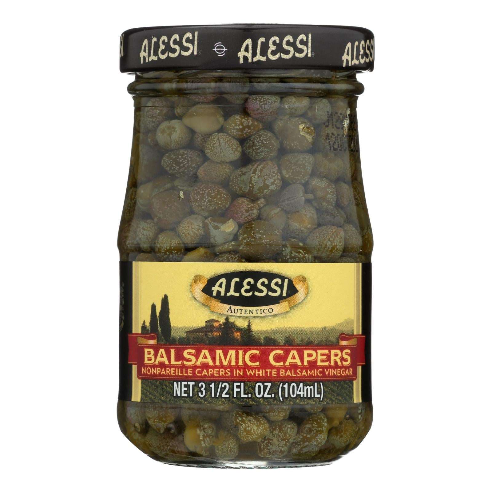 Alessi Premium Capers in White Balsamic Vinegar (Pack of 6 - 3.5 Oz Each)