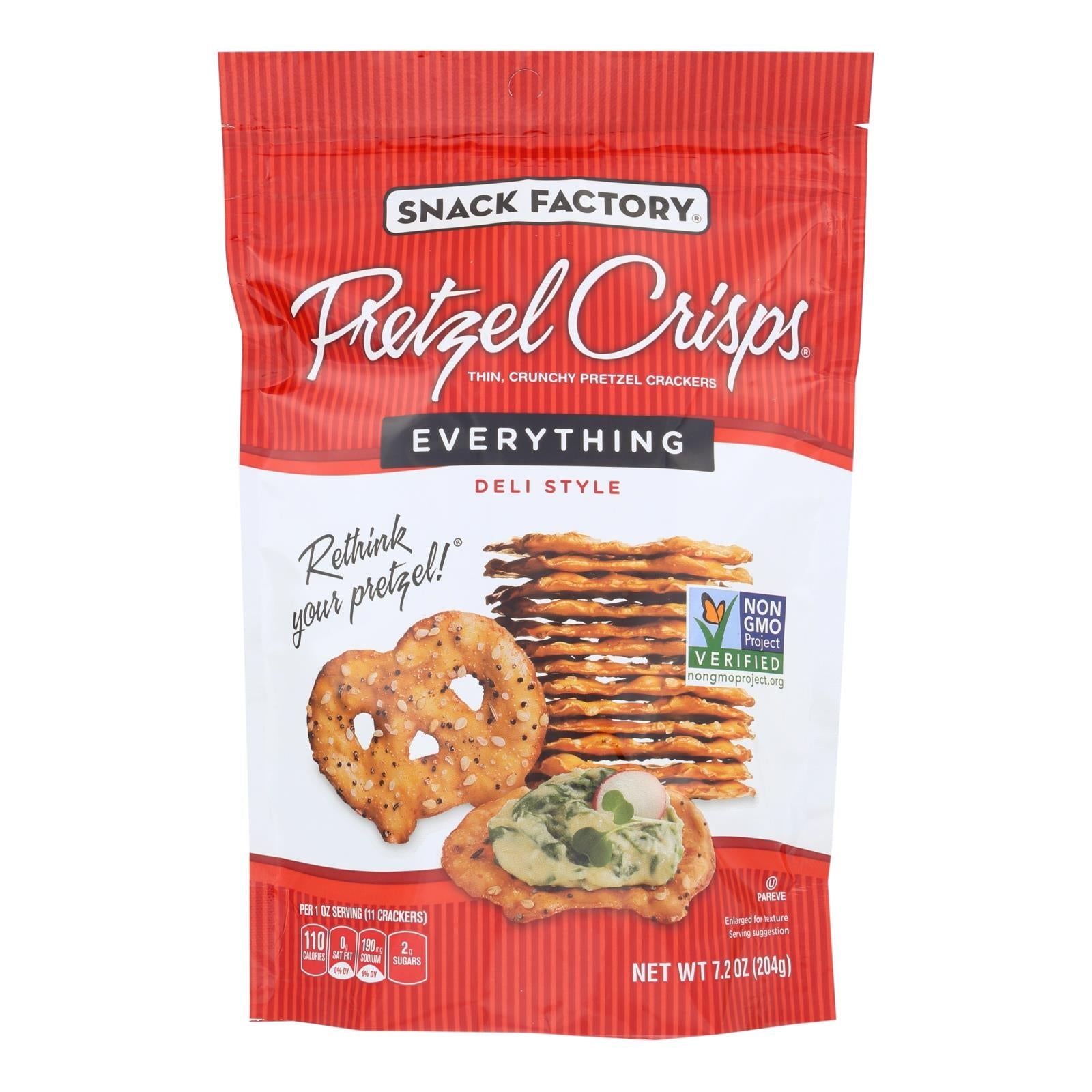 Snack Factory Pretzel Crisps, Everything, 7.2 oz, Case of 12