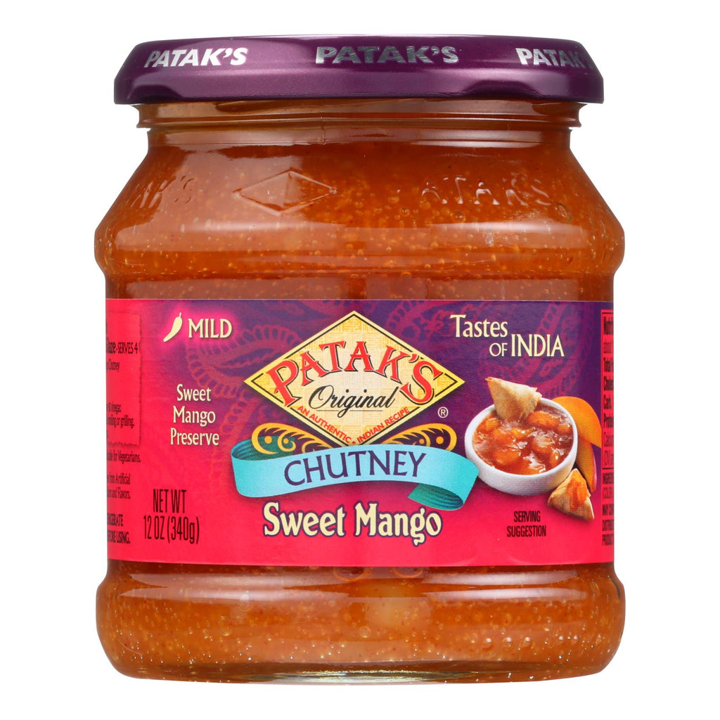 Patak's Mild Sweet Mango Chutney, Authentic Indian, Gluten-Free, Case of 6 (12 oz)