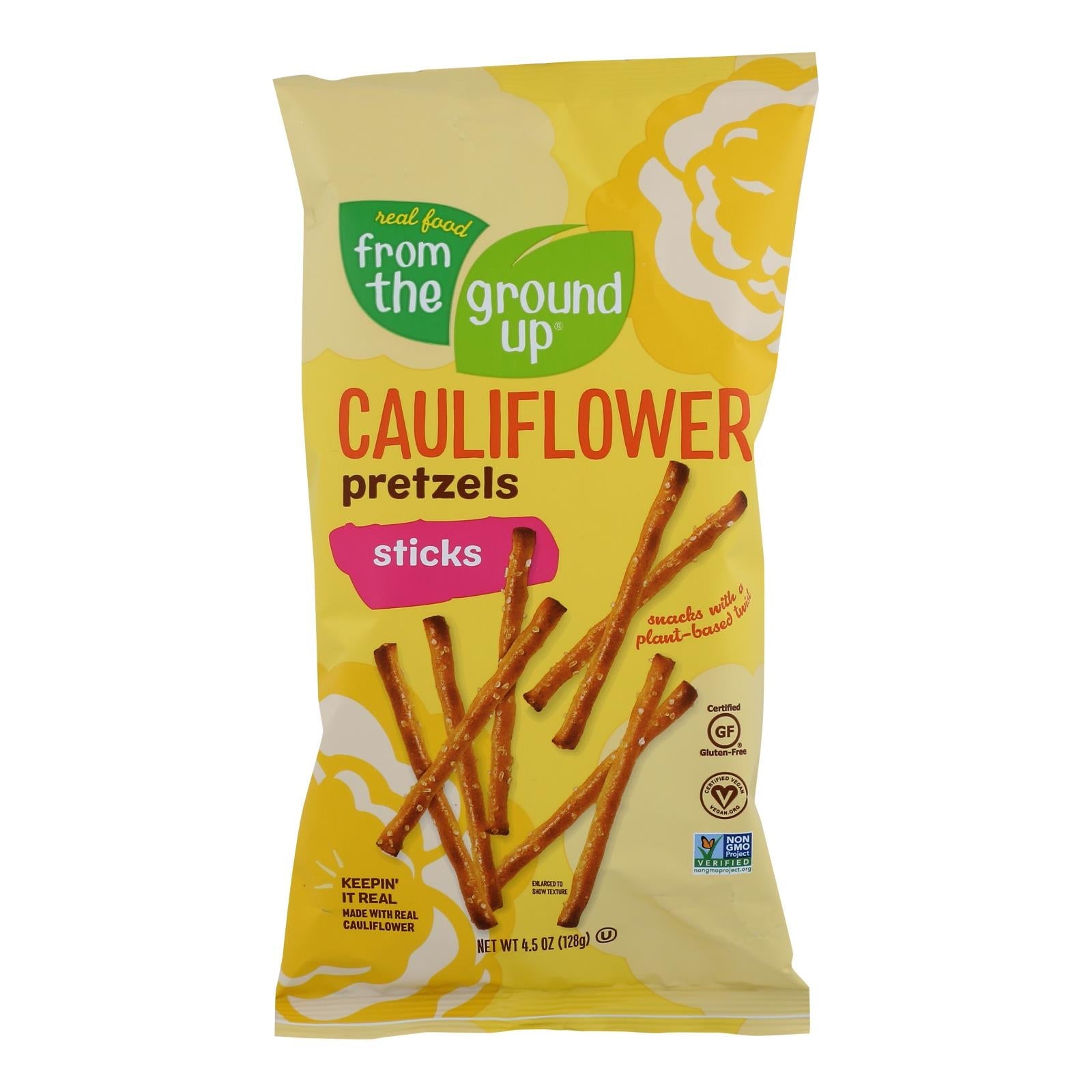 From The Ground Up Cauliflower Pretzel Sticks: Original, Crunchy Snack (Pack of 12, 4.5 Oz. Each)
