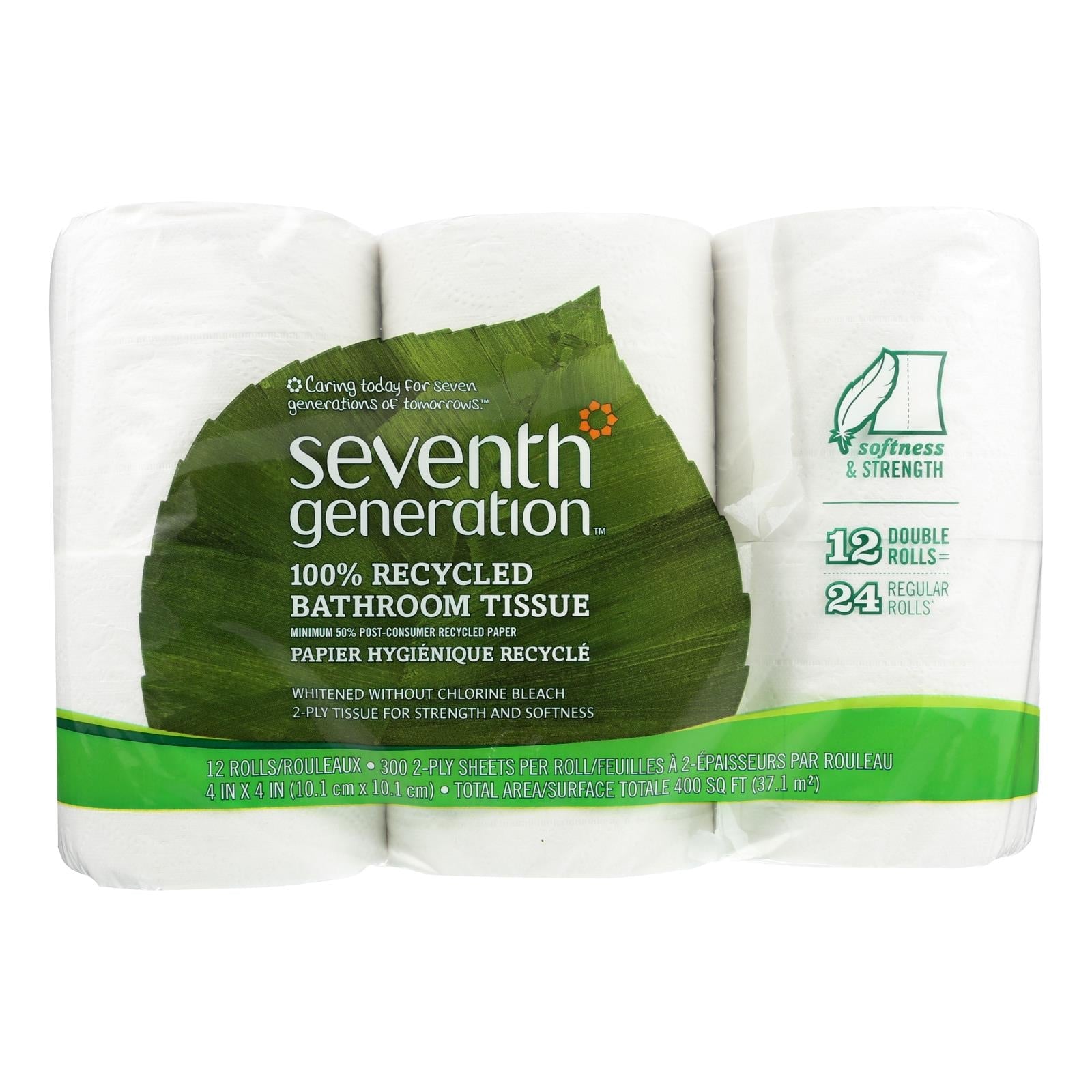 Seventh Generation Ultra-Soft Bathroom Tissue, 300 Count (Pack of 4 x 12 Rolls)