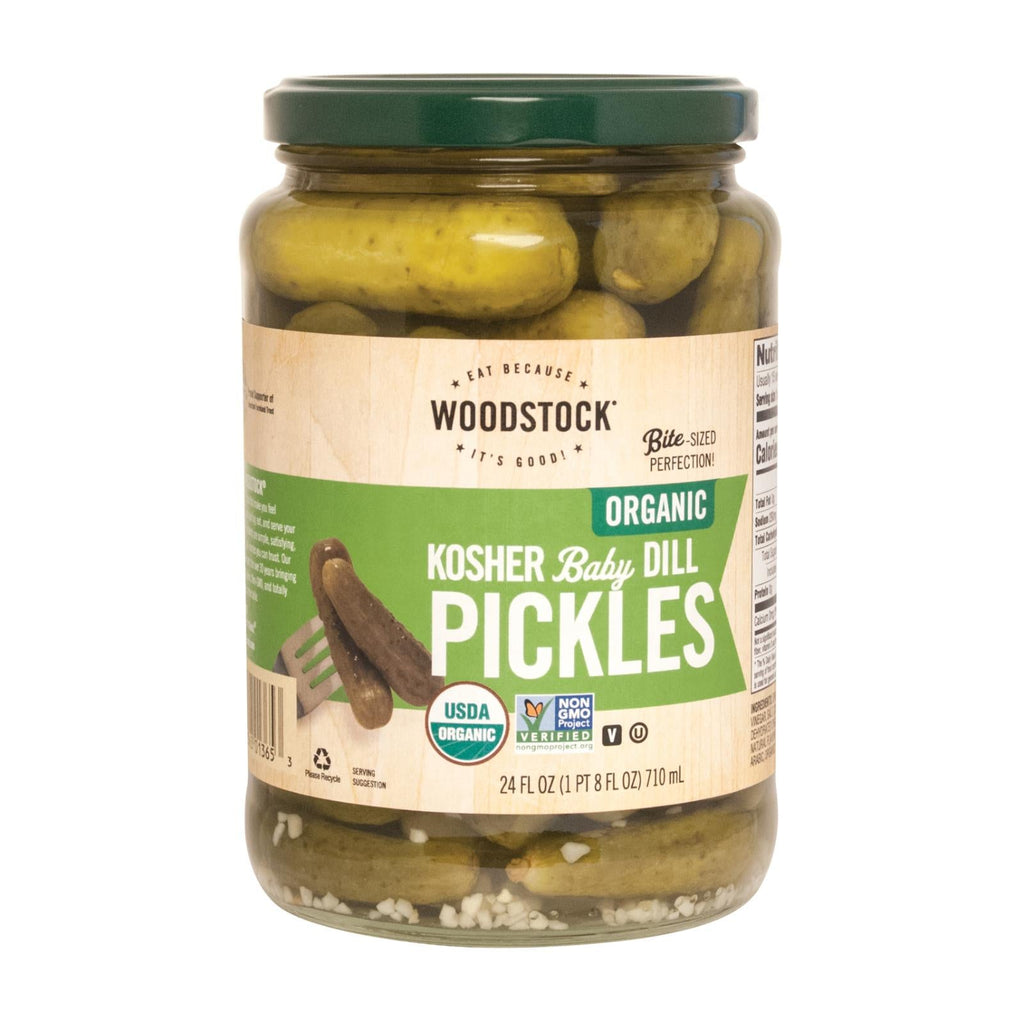 Woodstock Organic Kosher Baby Dill Pickles (Pack of 6 - 24 oz.)