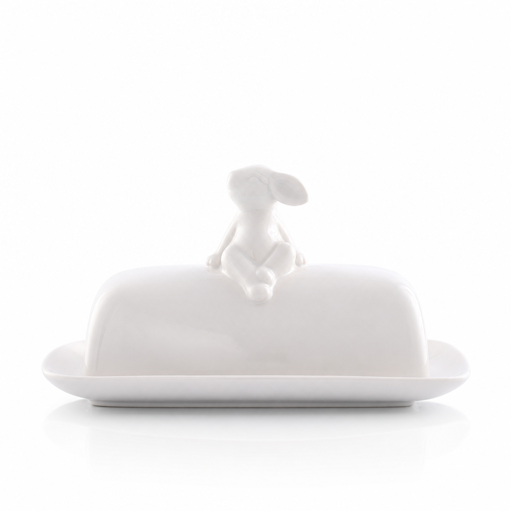 Porcelain Sitting Bunny Butter Dish