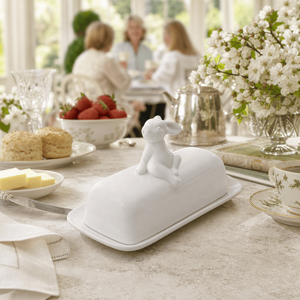 Porcelain Sitting Bunny Butter Dish
