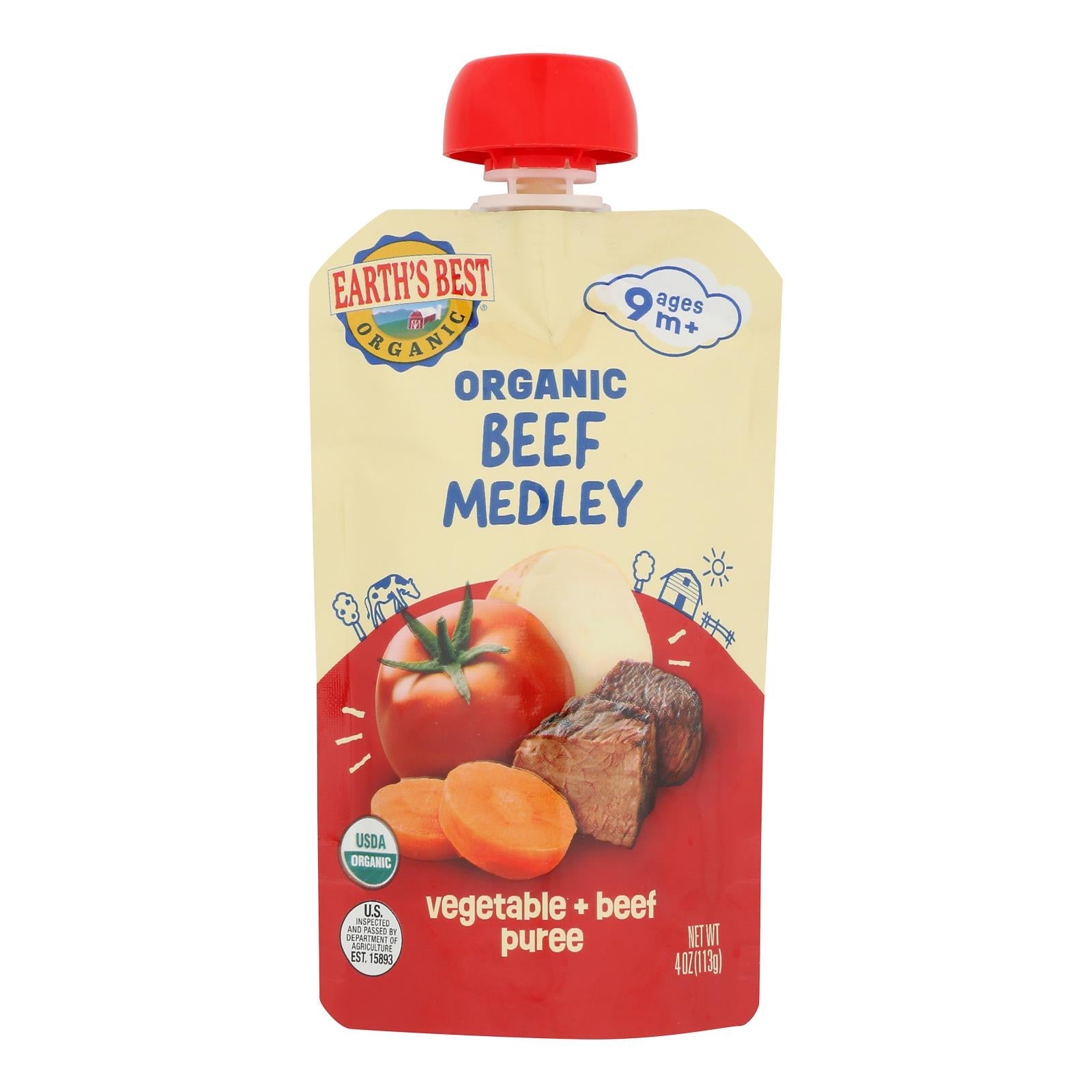 Earth's Best Organic Beef Medley Baby Food Pouches, Case of 12, 4 Ounce