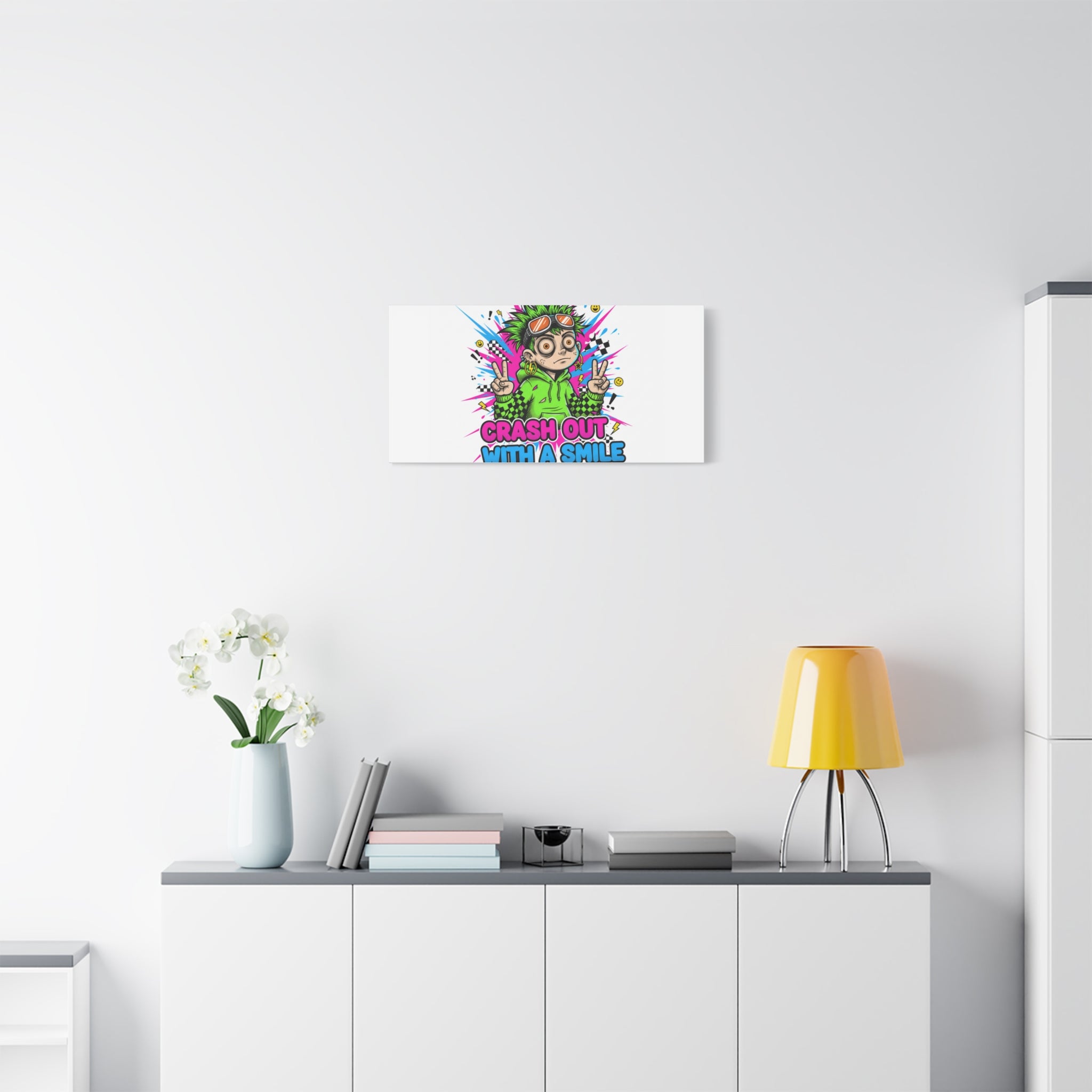 Crash Out With a Smile Canvas Print | Neon Skate Graffiti, Meme Meltdown Art