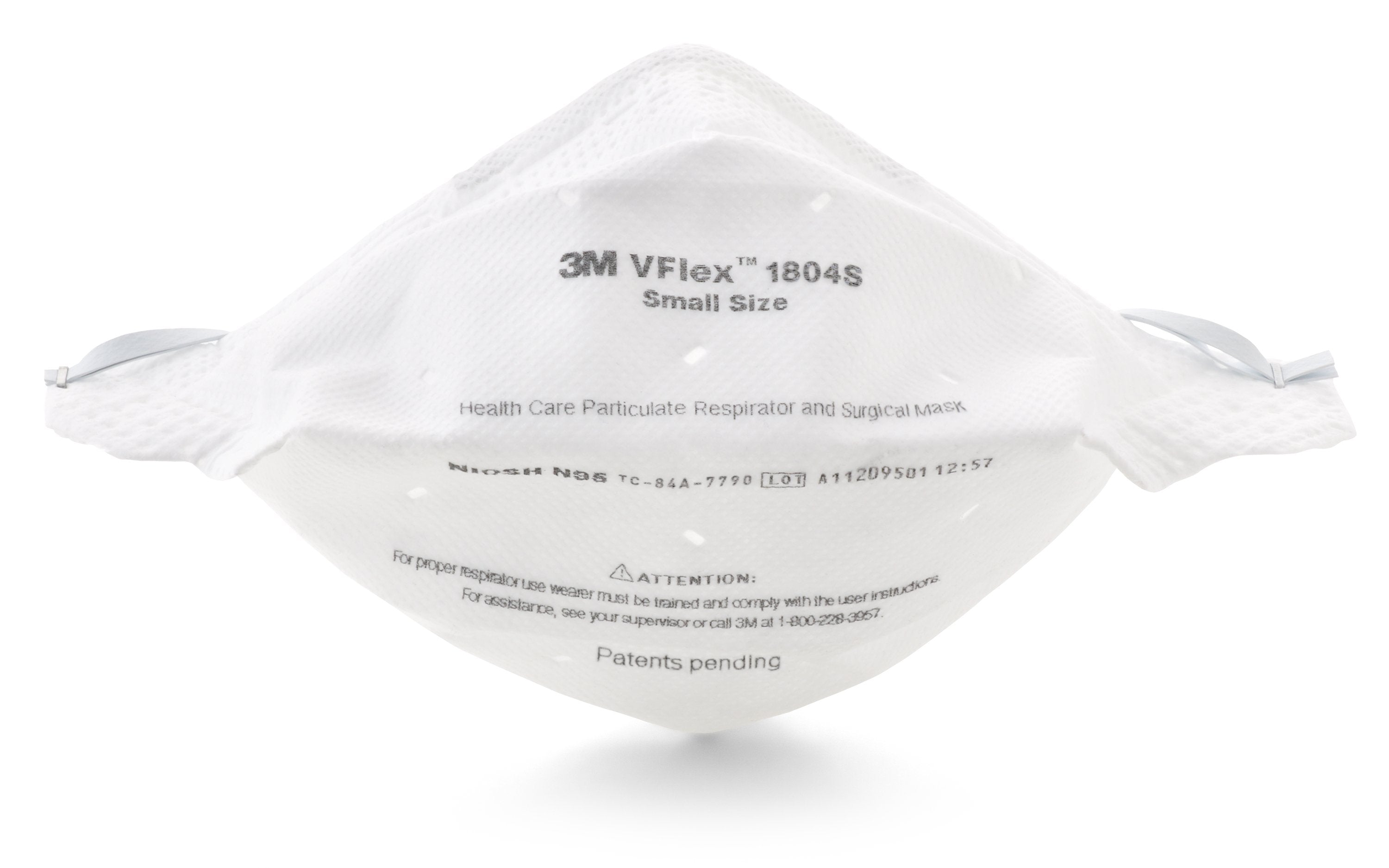 Particulate Respirator / Surgical Mask 3M™ VFlex™ Medical N95 ASTM F1862 Elastic Strap Small 1804S