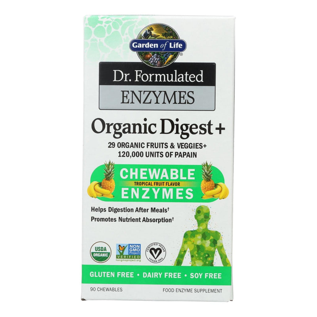 Garden of Life Dr. Formulated Enzymes Organic Digest+ Tropical Fruit, 90 Chewables