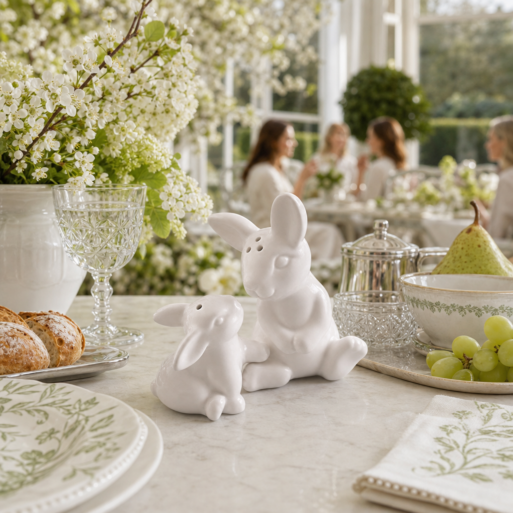 Porcelain Mother and Son Bunny Salt and Pepper