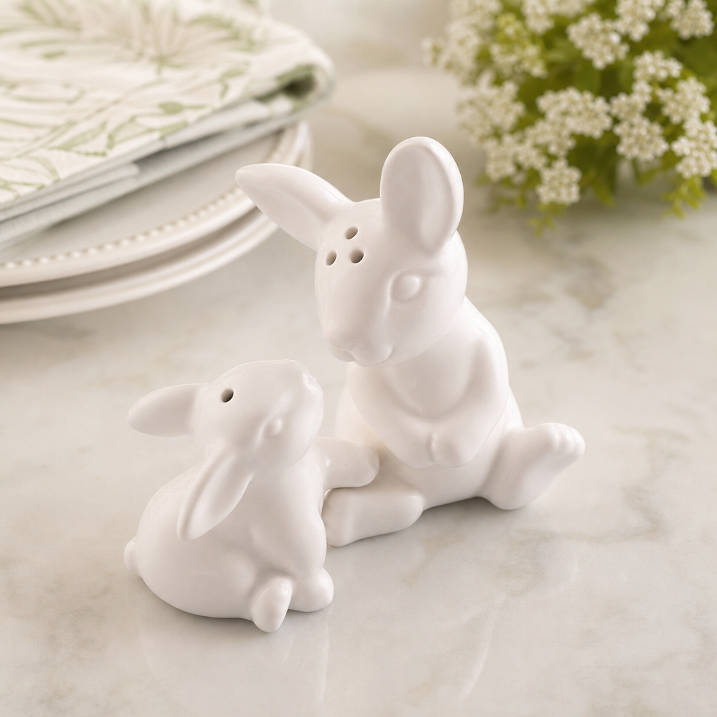 Porcelain Mother and Son Bunny Salt and Pepper