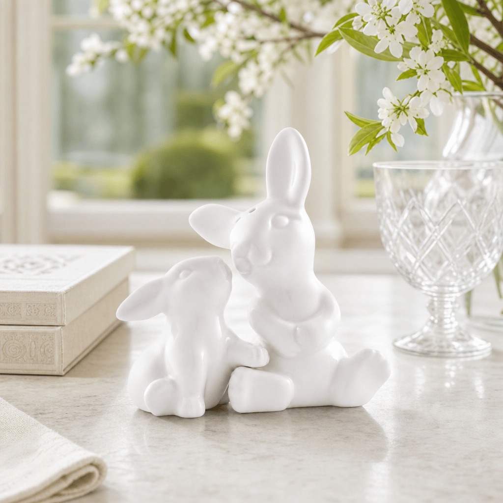 Porcelain Mother and Son Bunny Salt and Pepper