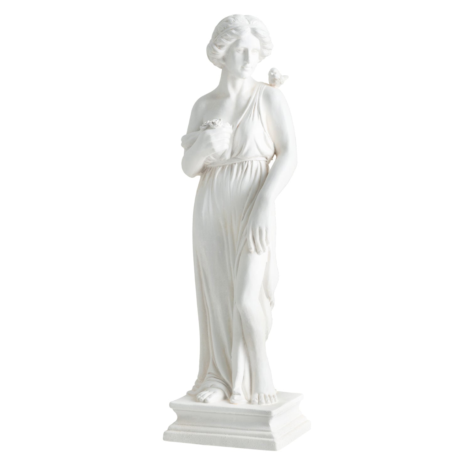 31.5 Inch Outdoor Greek Goddess Statue with Antique Finish and Column Base