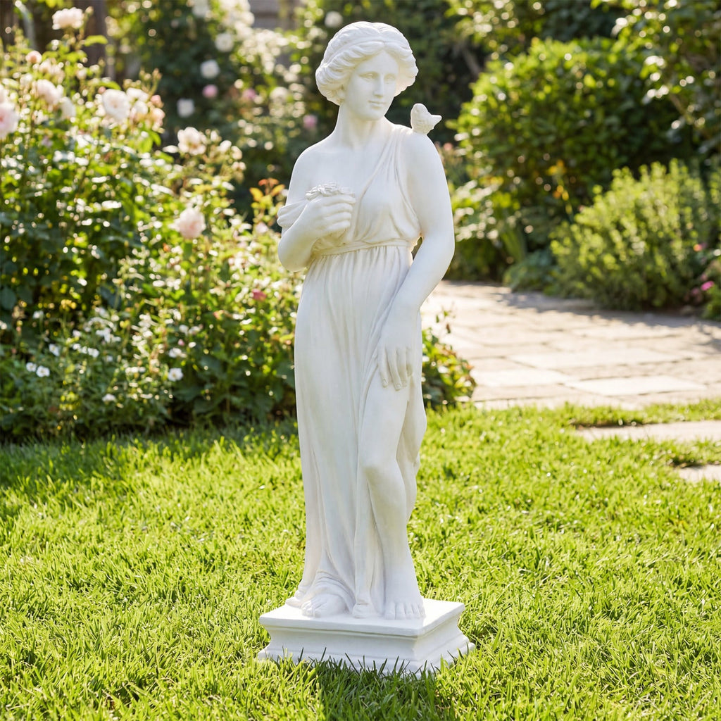 31.5 Inch Outdoor Greek Goddess Statue with Antique Finish and Column Base