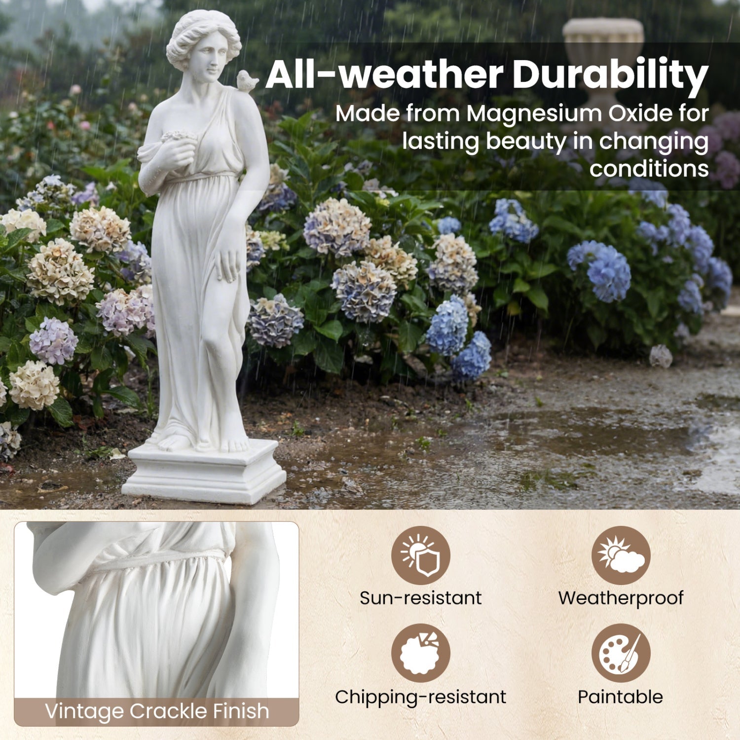 31.5 Inch Outdoor Greek Goddess Statue with Antique Finish and Column Base