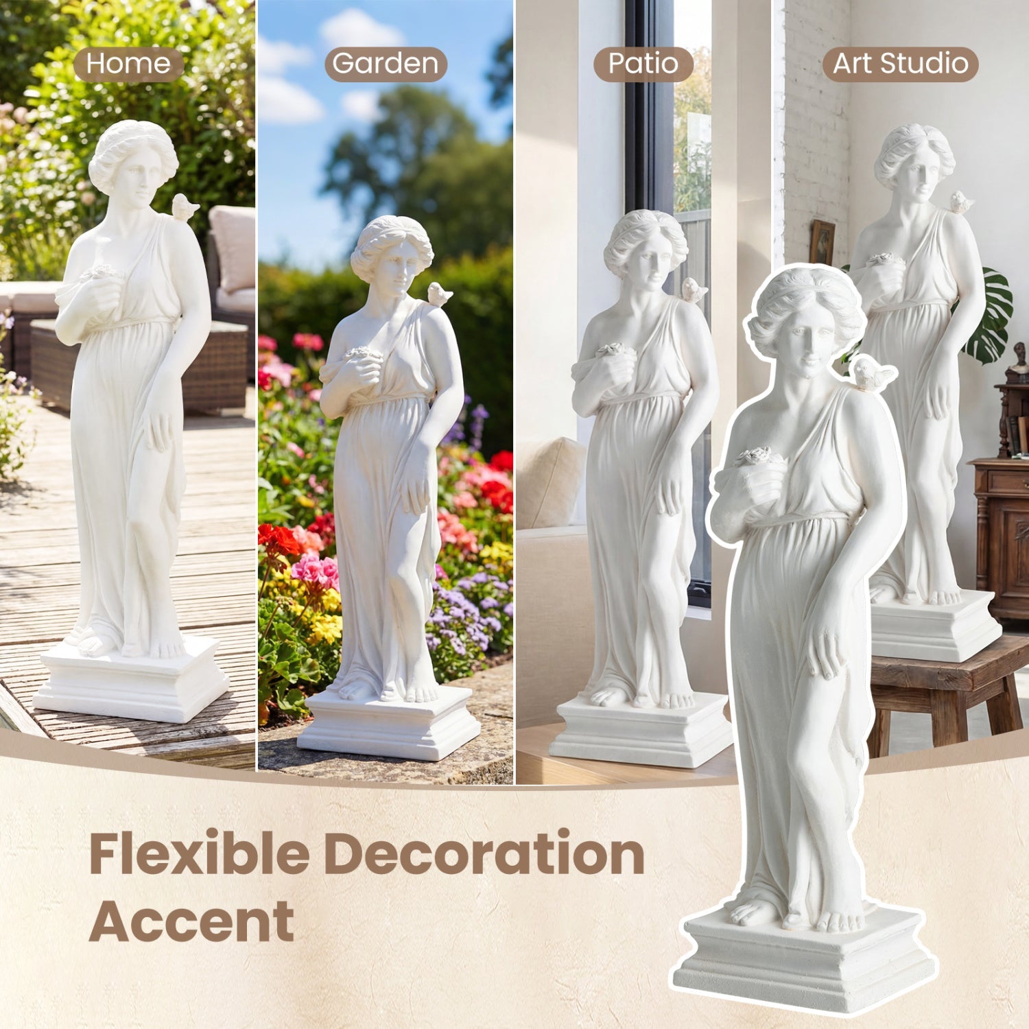 31.5 Inch Outdoor Greek Goddess Statue with Antique Finish and Column Base