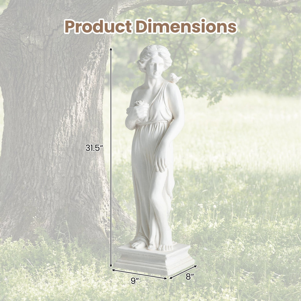 31.5 Inch Outdoor Greek Goddess Statue with Antique Finish and Column Base