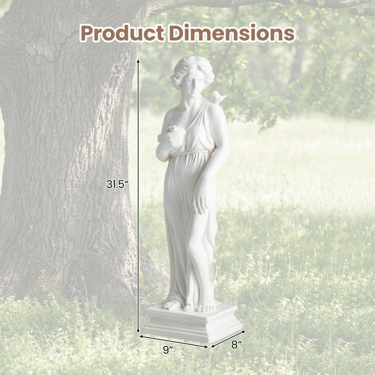 31.5 Inch Outdoor Greek Goddess Statue with Antique Finish and Column Base