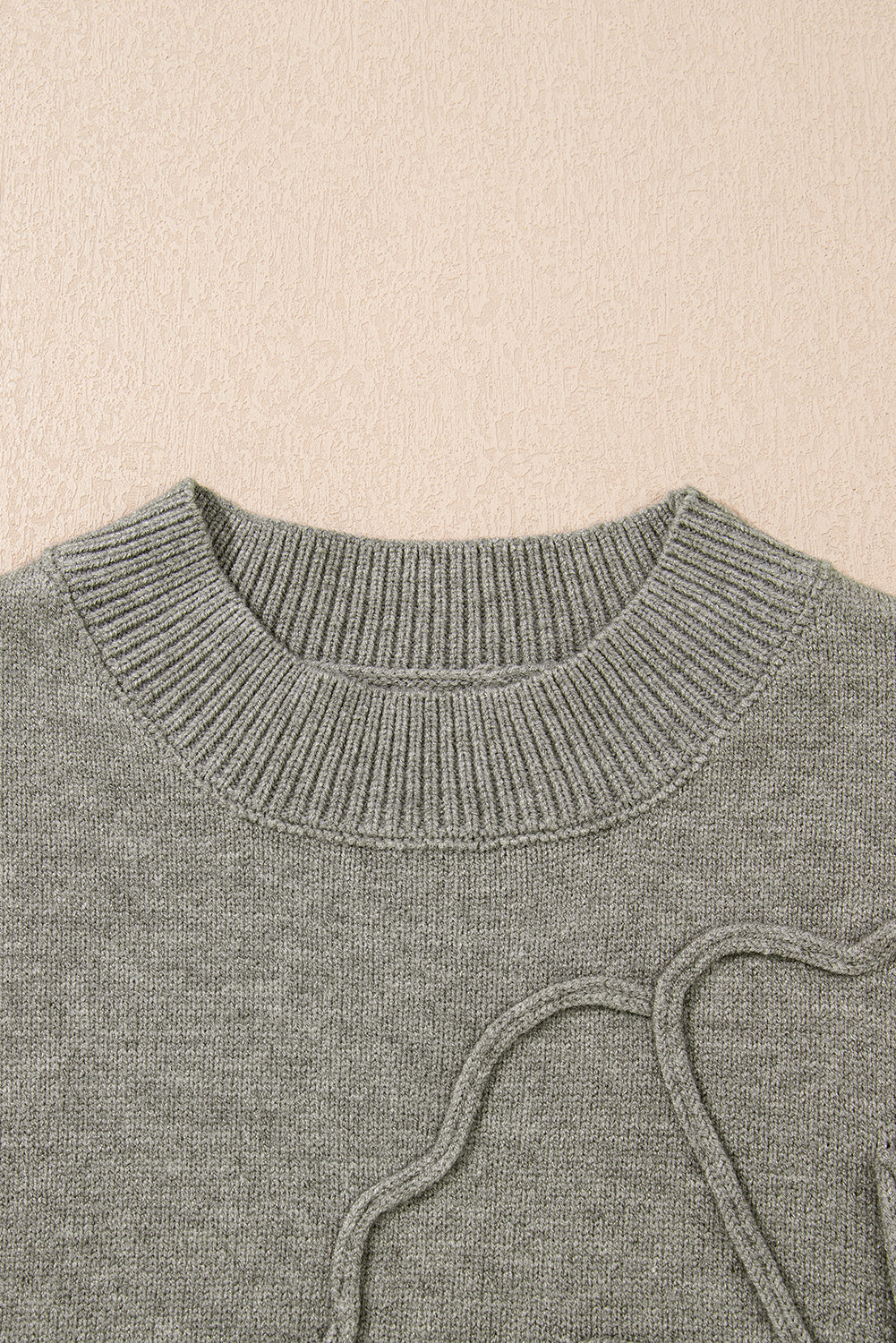 High Flower Pattern Ribbed Trim Short Sleeve Boxy Sweater