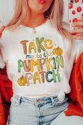 White Take Me To The Pumpkin Heat Transfer Printing Cotton Blend T Shirt