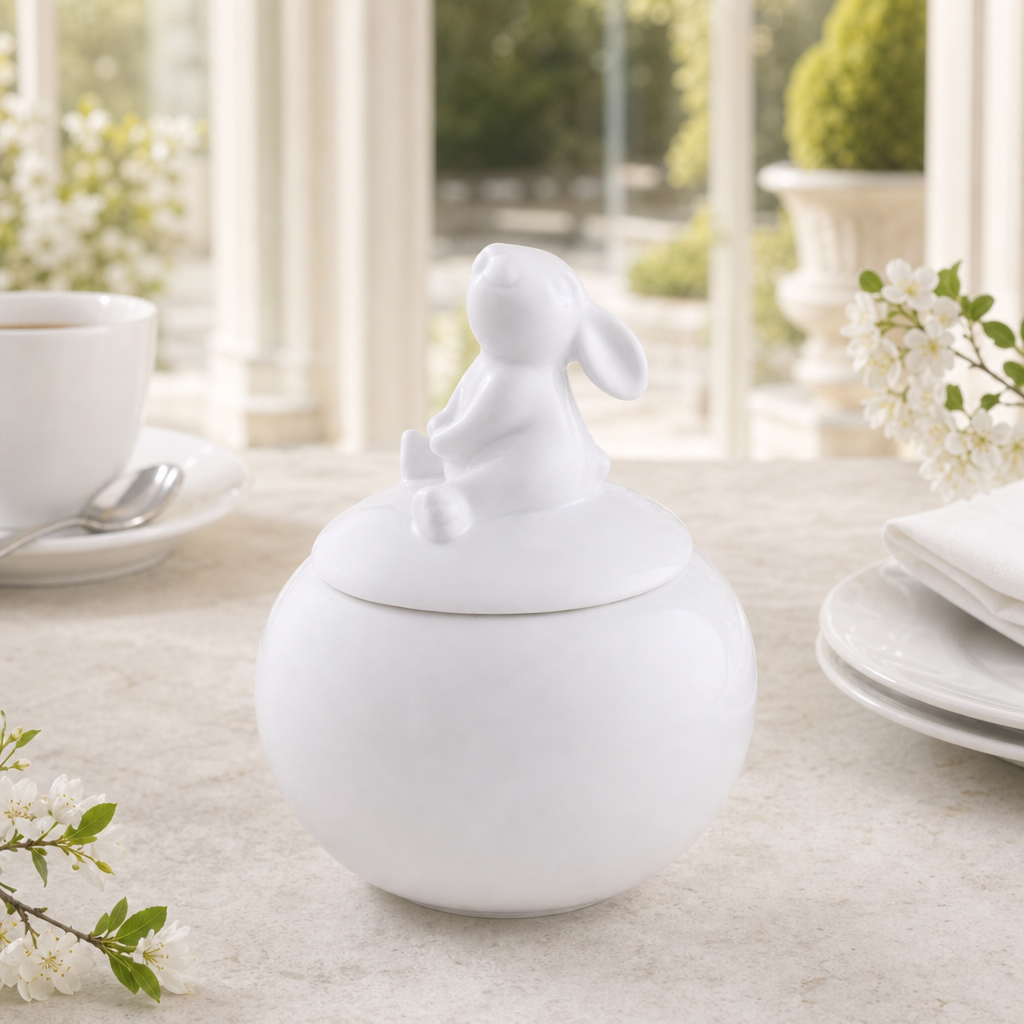 Porcelain Sitting Bunny Sugar Bowl