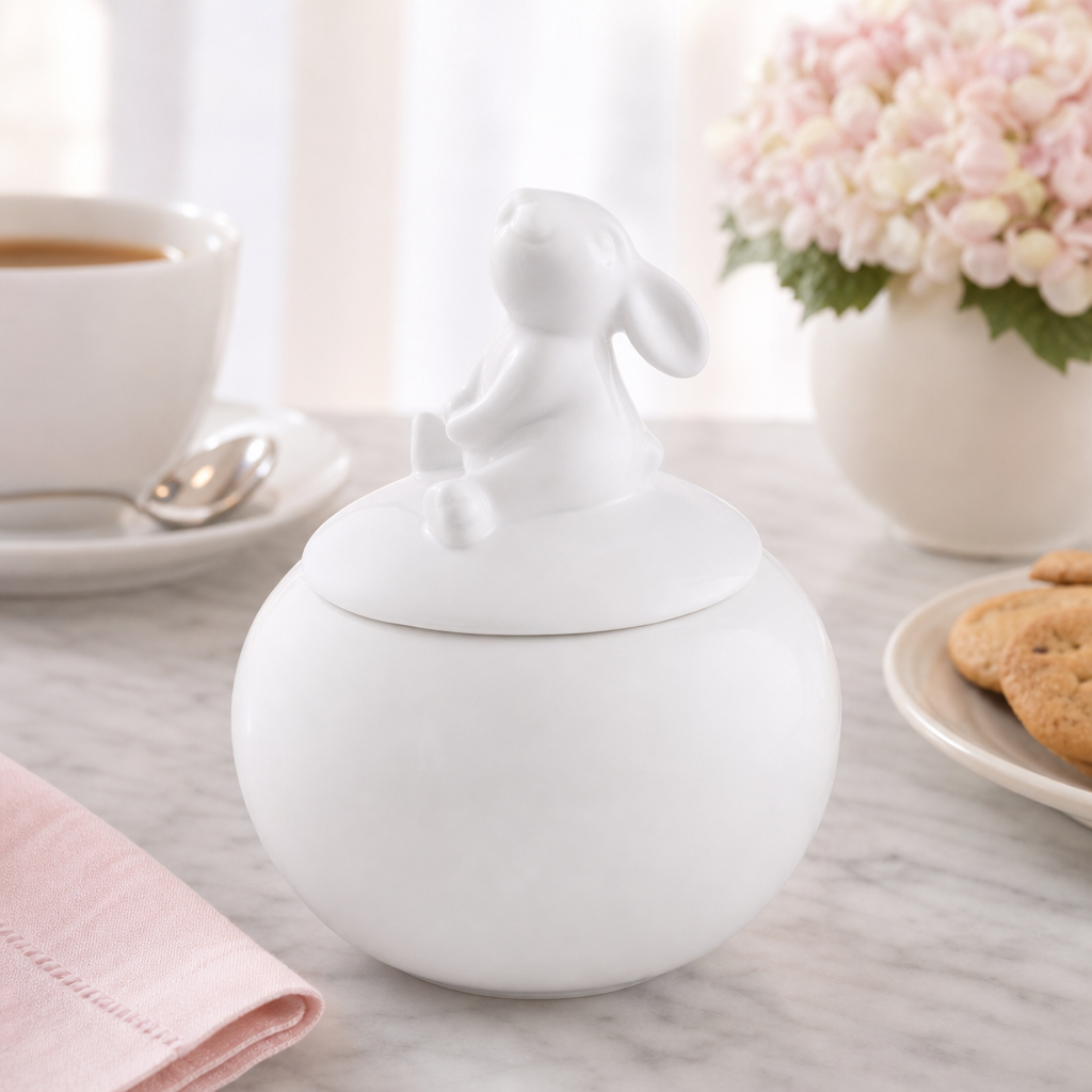Porcelain Sitting Bunny Sugar Bowl