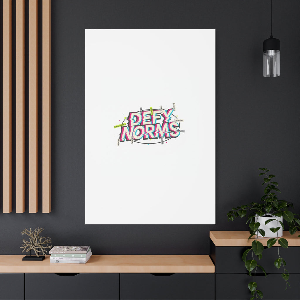 Defy Norms Canvas, Anti-Aesthetic Glitch Typography, Brutalist Poster Style