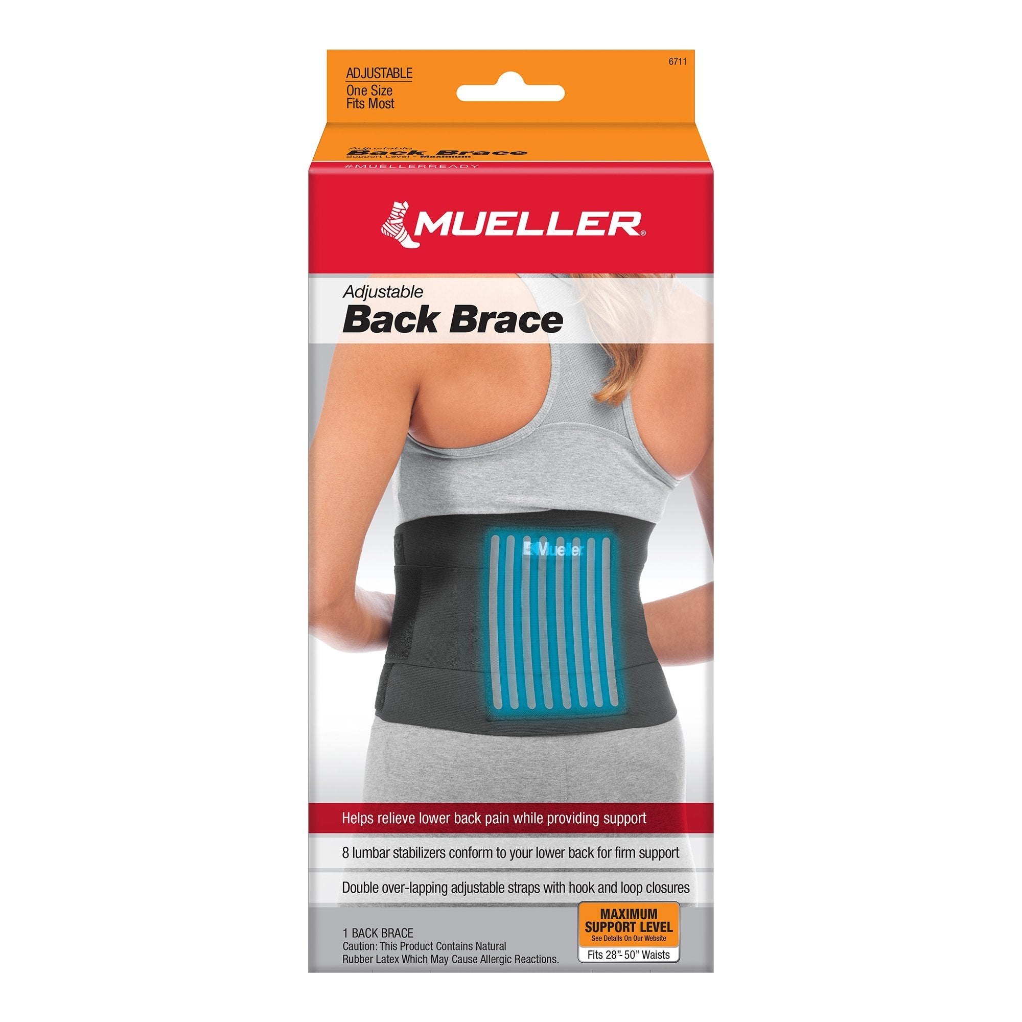 Back Brace Mueller® One Size Fits Most Hook and Loop Strap Closure 28 to 50 Inch Waist Circumference Adult 6711