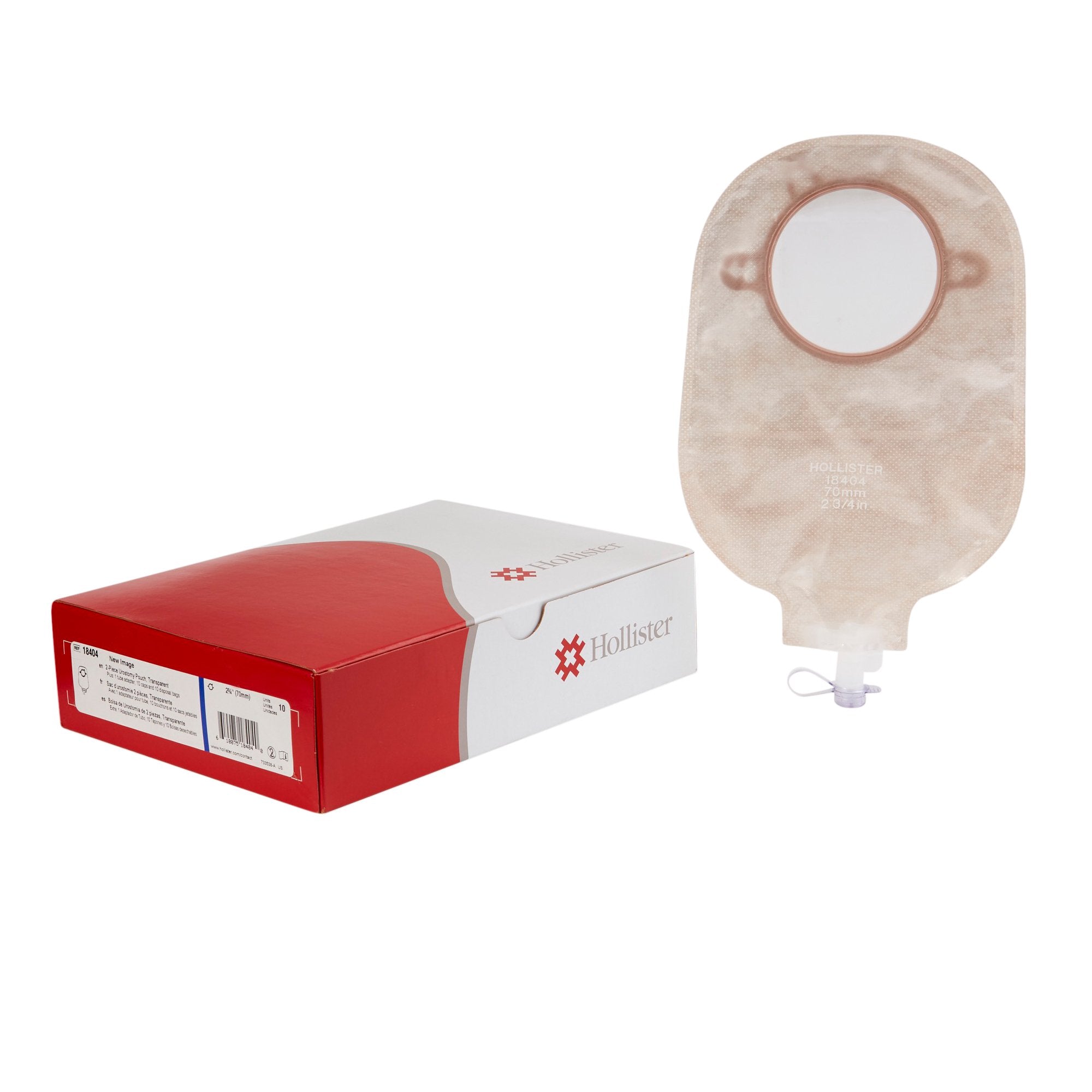 New Image™ 18404 Two-Piece Transparent Urostomy Pouch, 70 mm Flange, Blue Match 18404