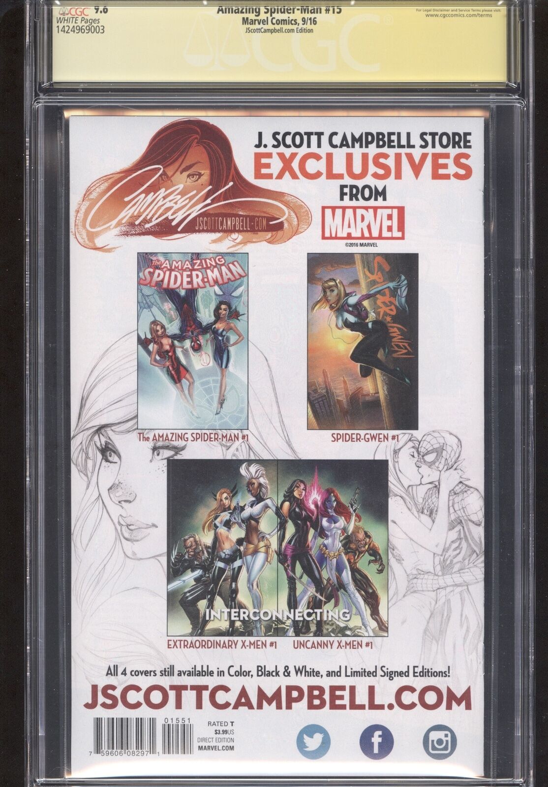 Amazing Spider Man #15 Signed J Scott Campbell CGC 9.6 NM+ 1st MJ Iron Spider