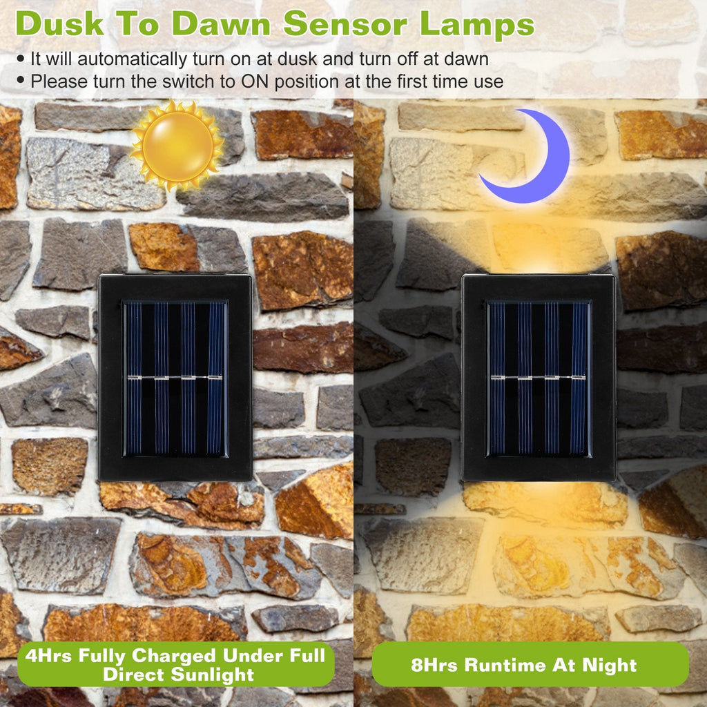 2Pcs Solar Deck Lights Outdoor 2LED Beads Waterproof Sensor Fence Stair Lamps For Patio Landscape Yard Warm White Lighting Color