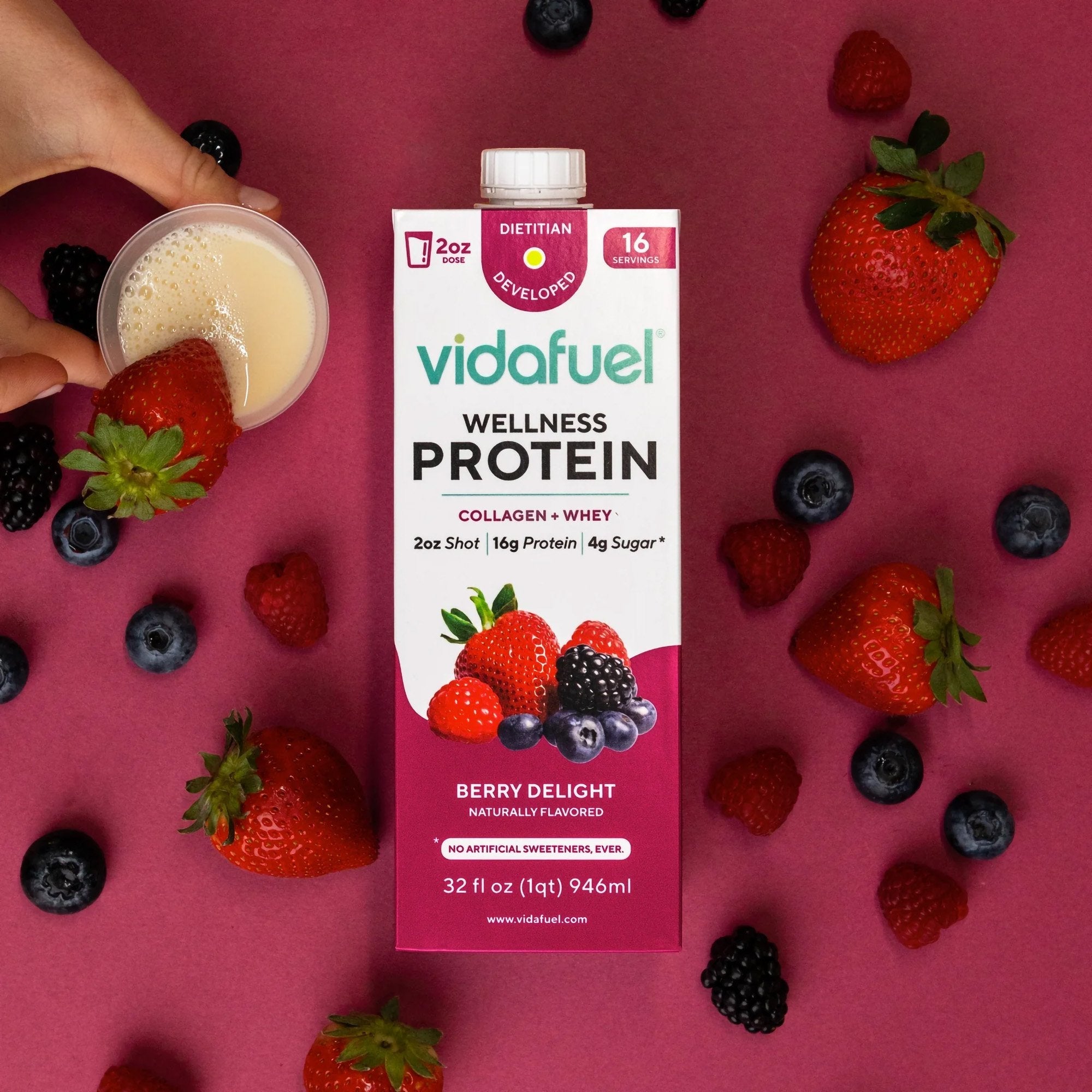 Vidafuel Wellness Protein Drink with Collagen and Whey, Berry Delight Flavor 02-222A