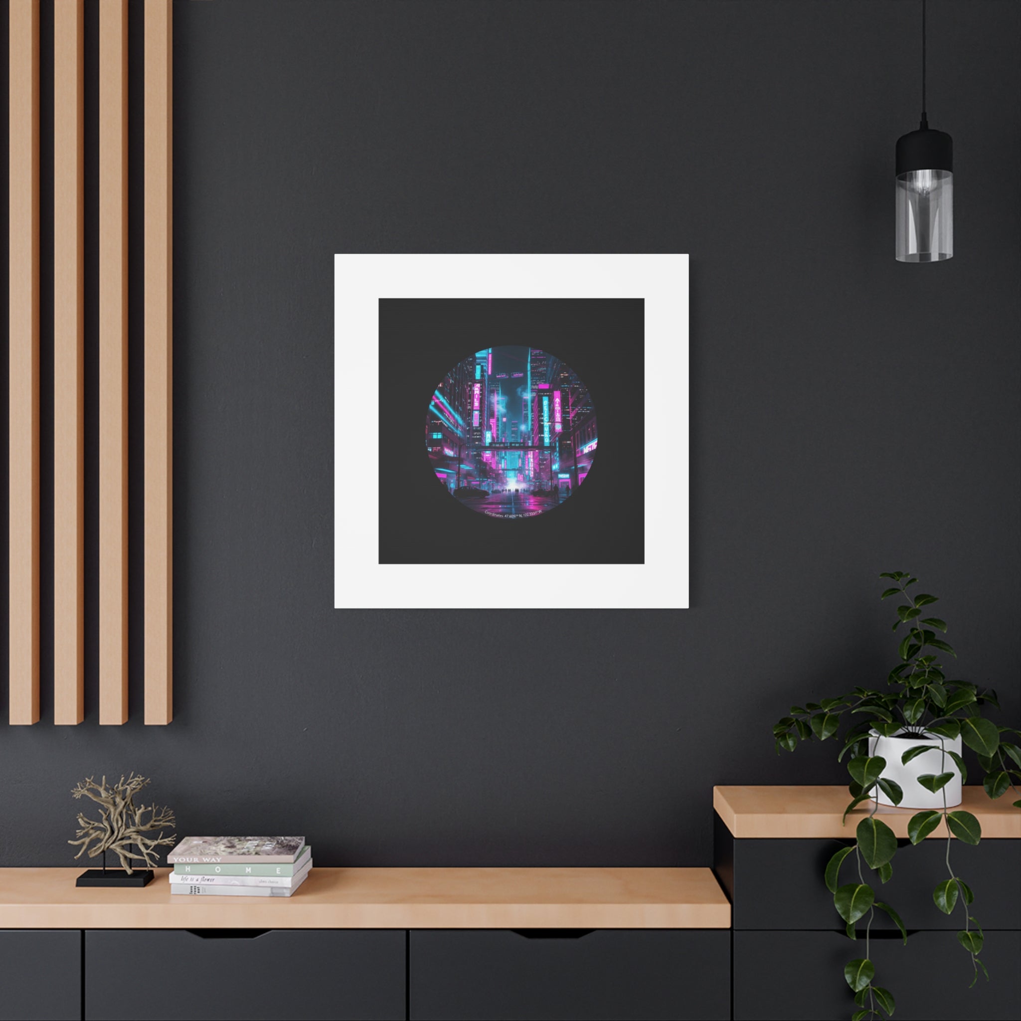 Neon Cyberpunk Cityscape Canvas | synthwave skyline, future city art
