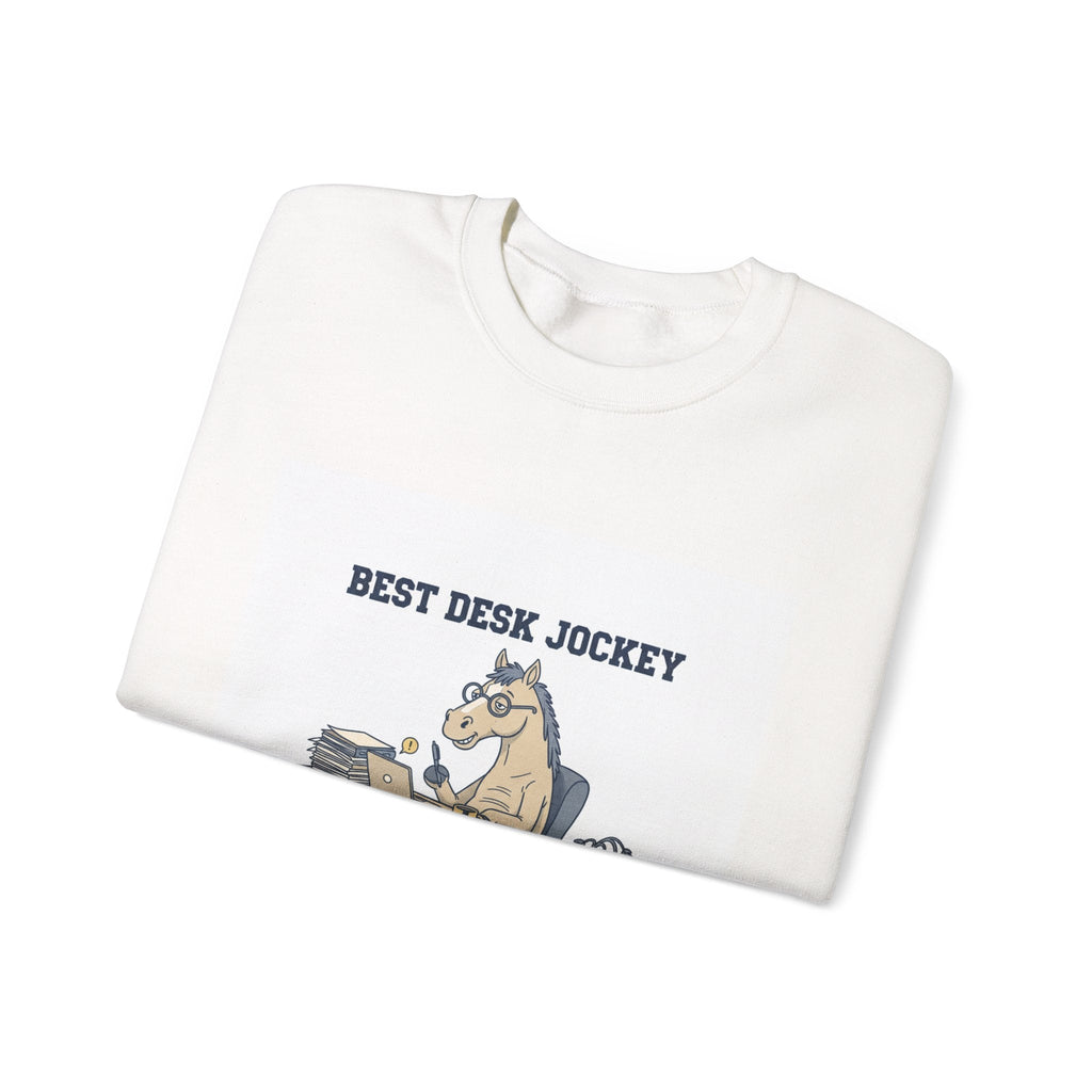 Workhorse Desk Jockey Sweatshirt | corporate burnout parody, collegiate horse design
