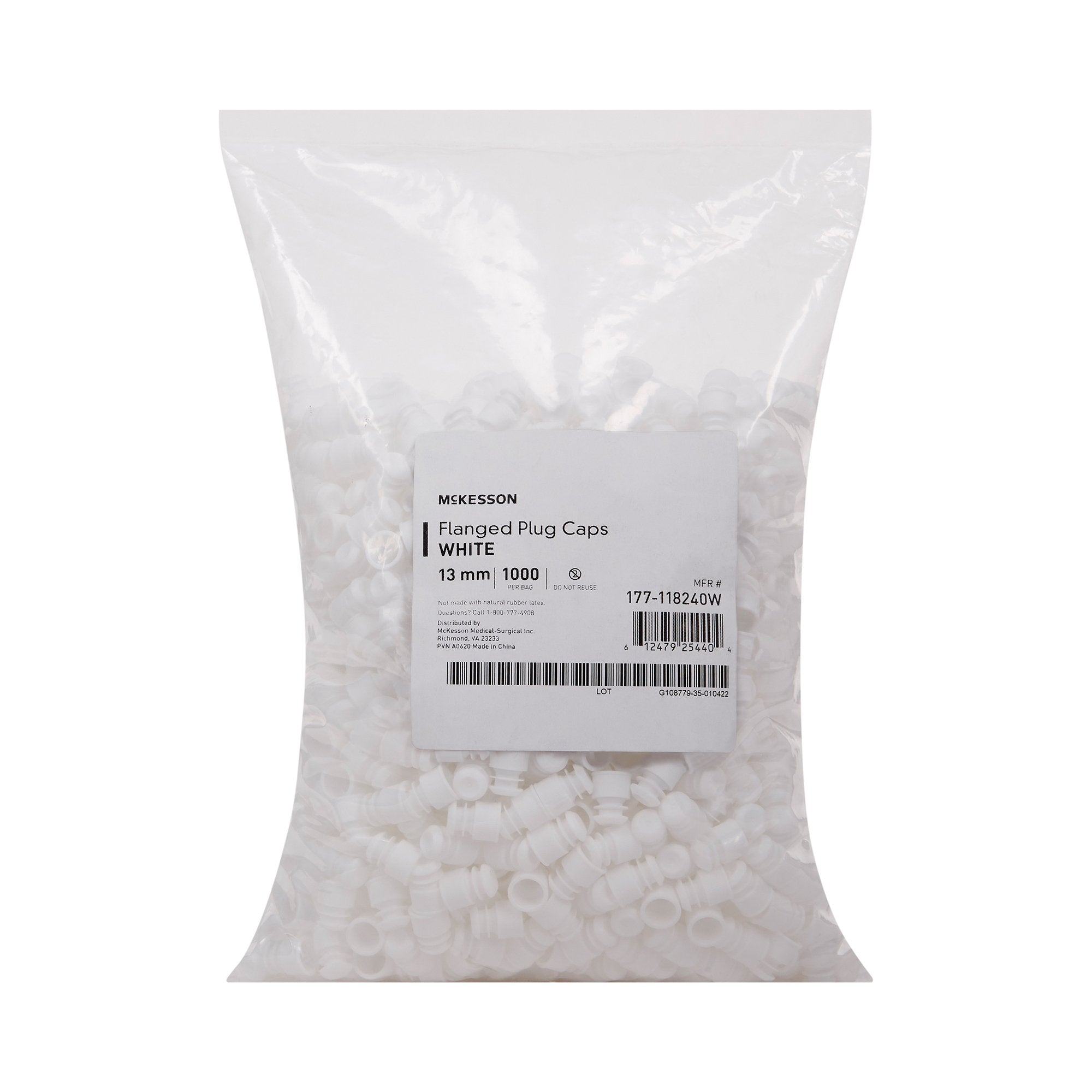 McKesson Tube Closure Flanged Plug Cap White Polyethylene 1000 per Bag 177-118240W