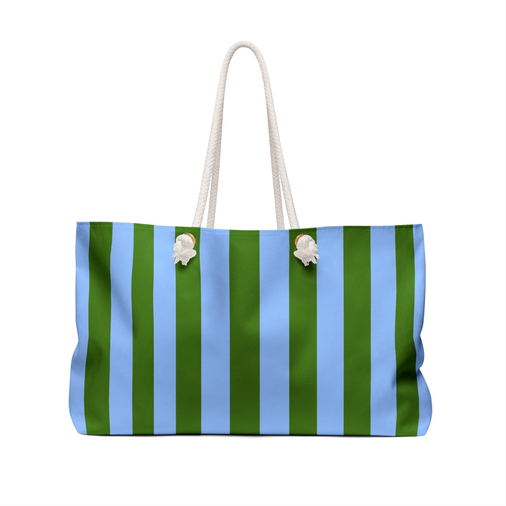 J'adore Santa Barbara Striped Weekender Bag — Green & Ice Blue Beach Tote