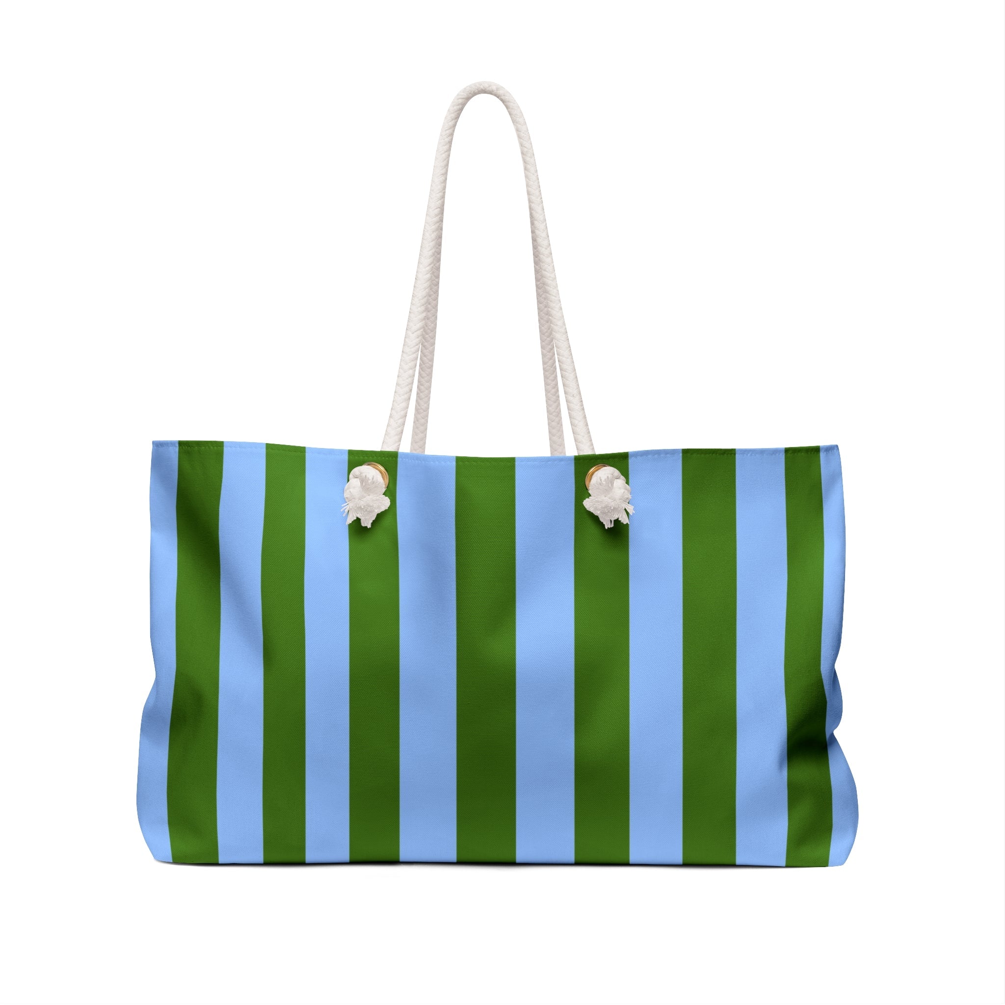 J'adore Santa Barbara Striped Weekender Bag — Green & Ice Blue Beach Tote