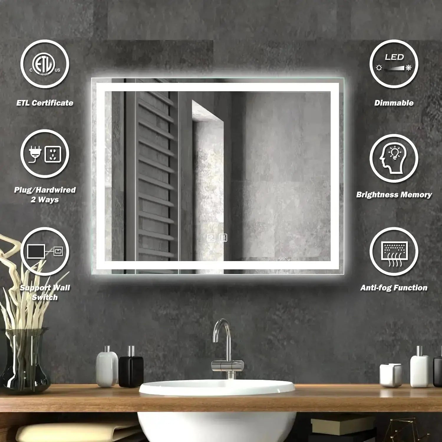 24 x 32  Inch Center Glow LED Bathroom Mirror