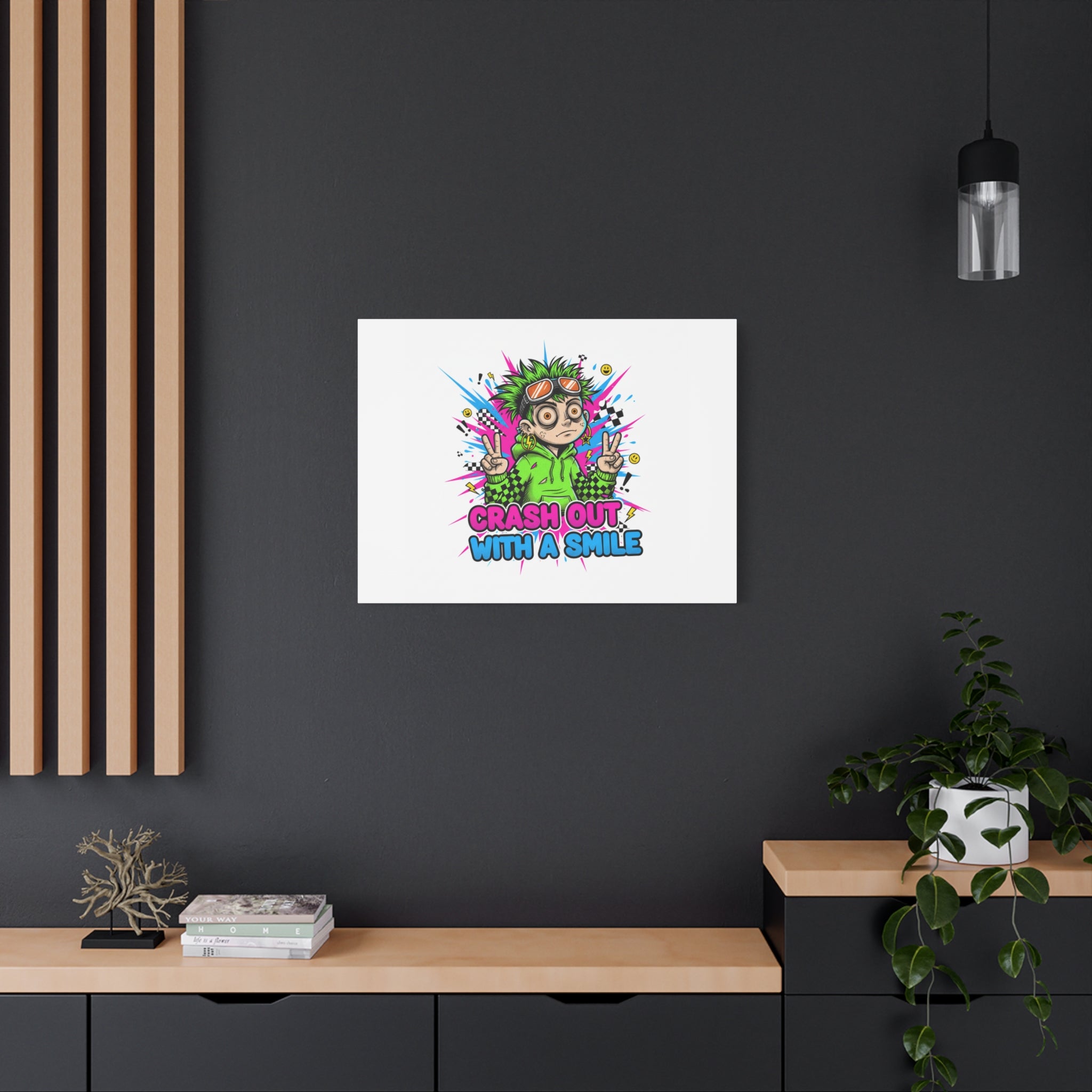 Crash Out With a Smile Canvas Print | Neon Skate Graffiti, Meme Meltdown Art