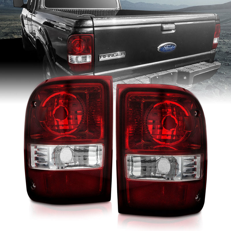 ANZO 2001-2011 Ford Ranger Taillights w/ Dark Red/Clear Lens (OE Replacement) Pair 211183