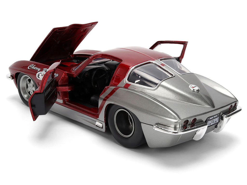 1963 Chevrolet Corvette Stingray "Chevy Racing" Red Metallic and Gray "Bigtime Muscle" Series 1/24 Diecast Model Car by Jada