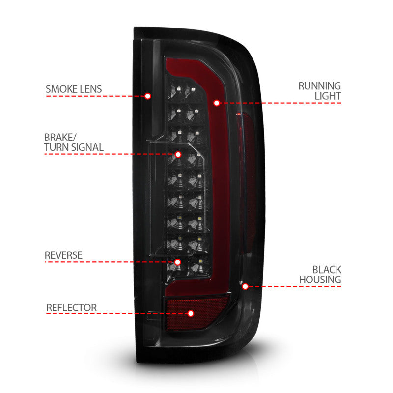 ANZO 15-21 GMC Canyon Full LED Tail Lights w/ Red Lightbar Black Housing Smoke Lens 311435