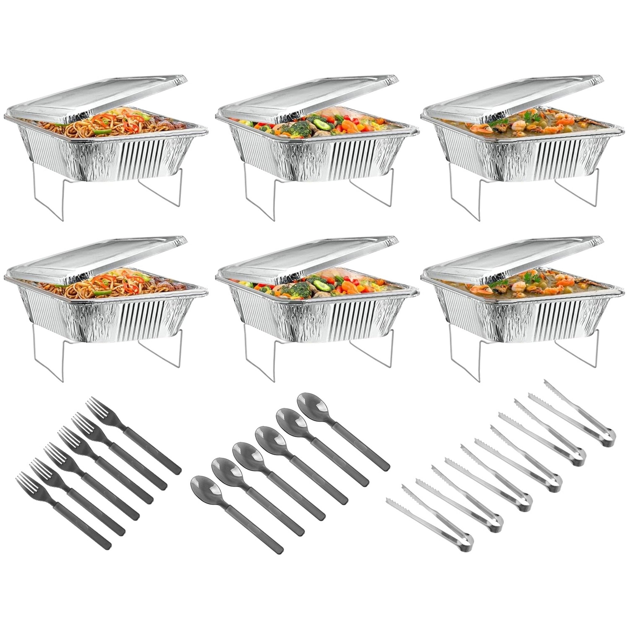 36Pcs Disposable Chafing Dish Buffet Set Food Warmers For Party Buffet Server Catering Supplies With Covers Utensils Half Size Food Pans For Parties E - PhishStones Products