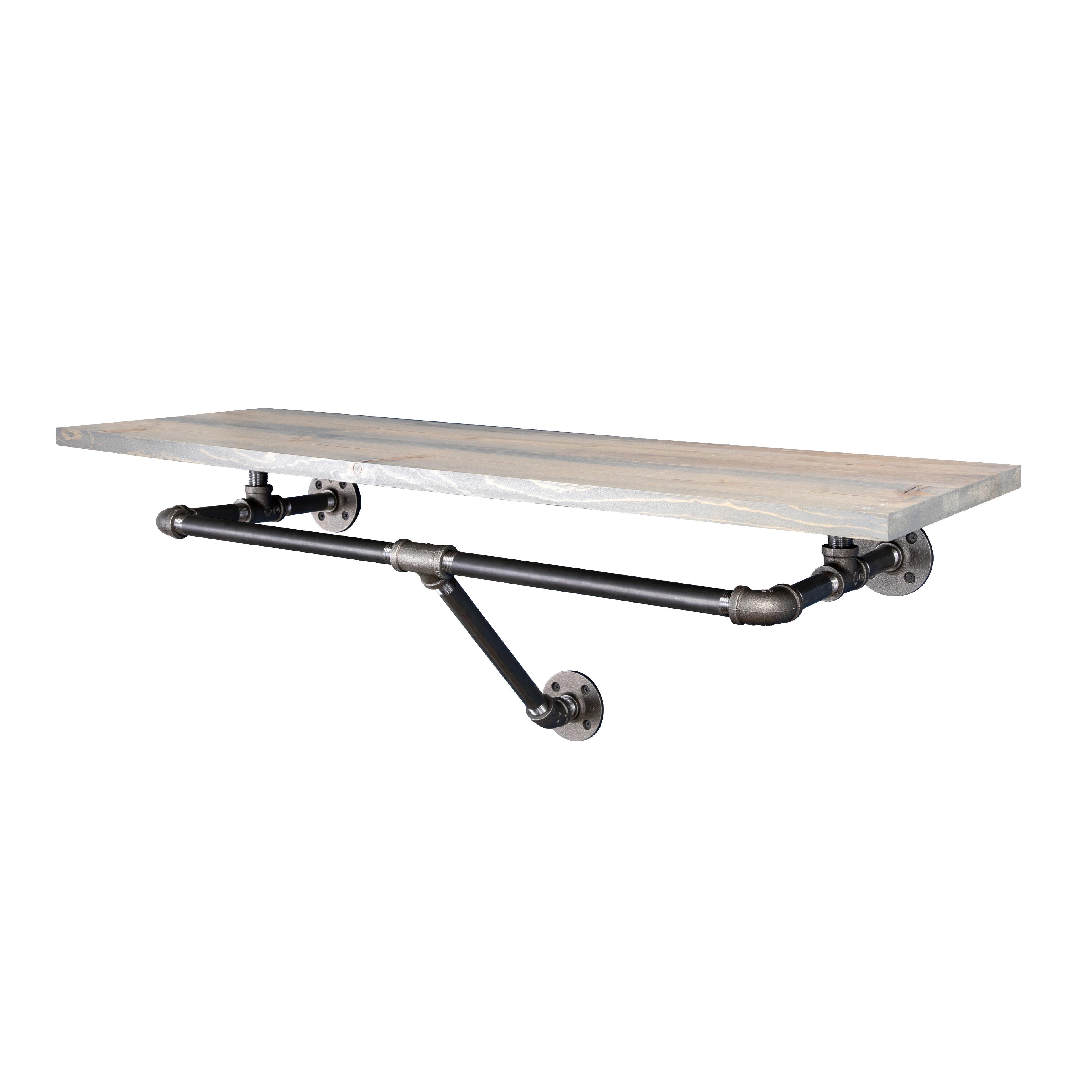 24 in. Wall Mounted Clothing Rack with Wood Shelf, Riverstone Grey