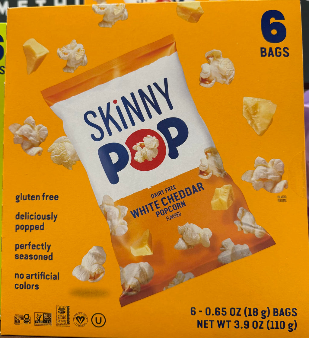 SkinnyPop White Cheddar Popcorn, Case of 4, 10 Count 0.5 Ounce Bags