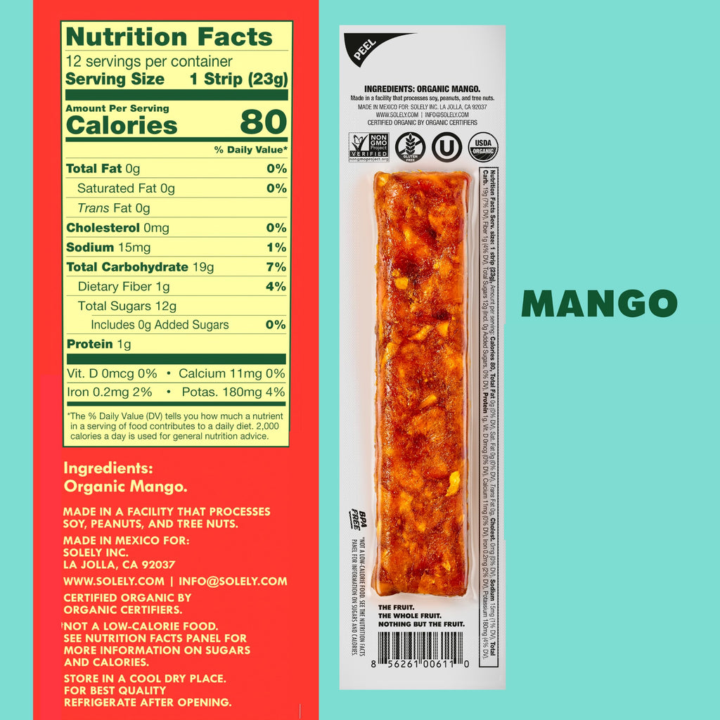 Solely Organic Mango Fruit Jerky Multipack, Case of 12, 4.1 Ounce Packs
